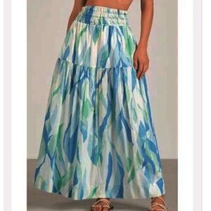 ELAN AZURE AMALFI LIGHTWEIGHT  PRINT MAXI SKIRT TURQUOISE XL